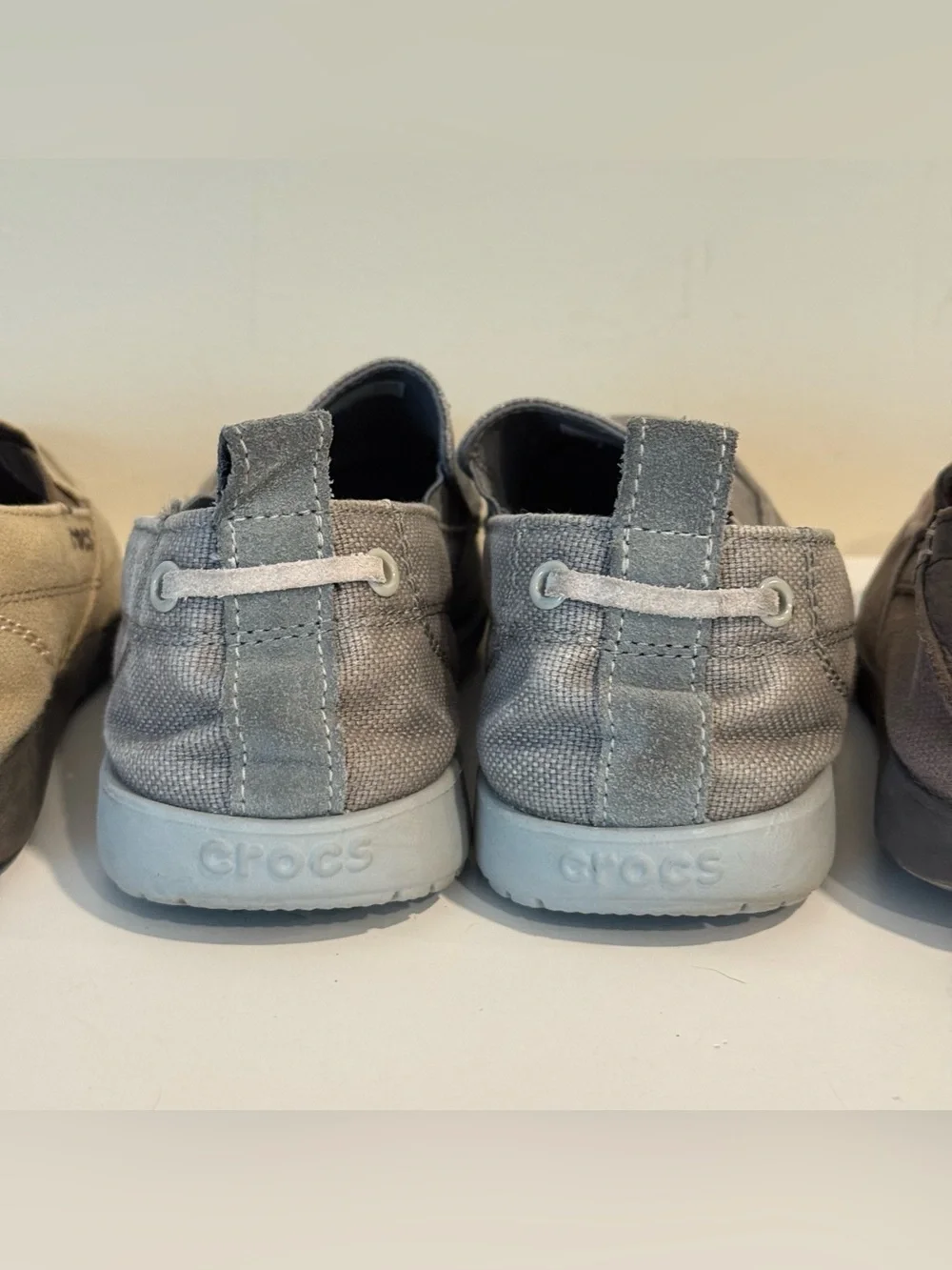 Men’s Lot Of Crocs Size 8 Loafers Santa Cruz & Walu Slip On Gray And Brown